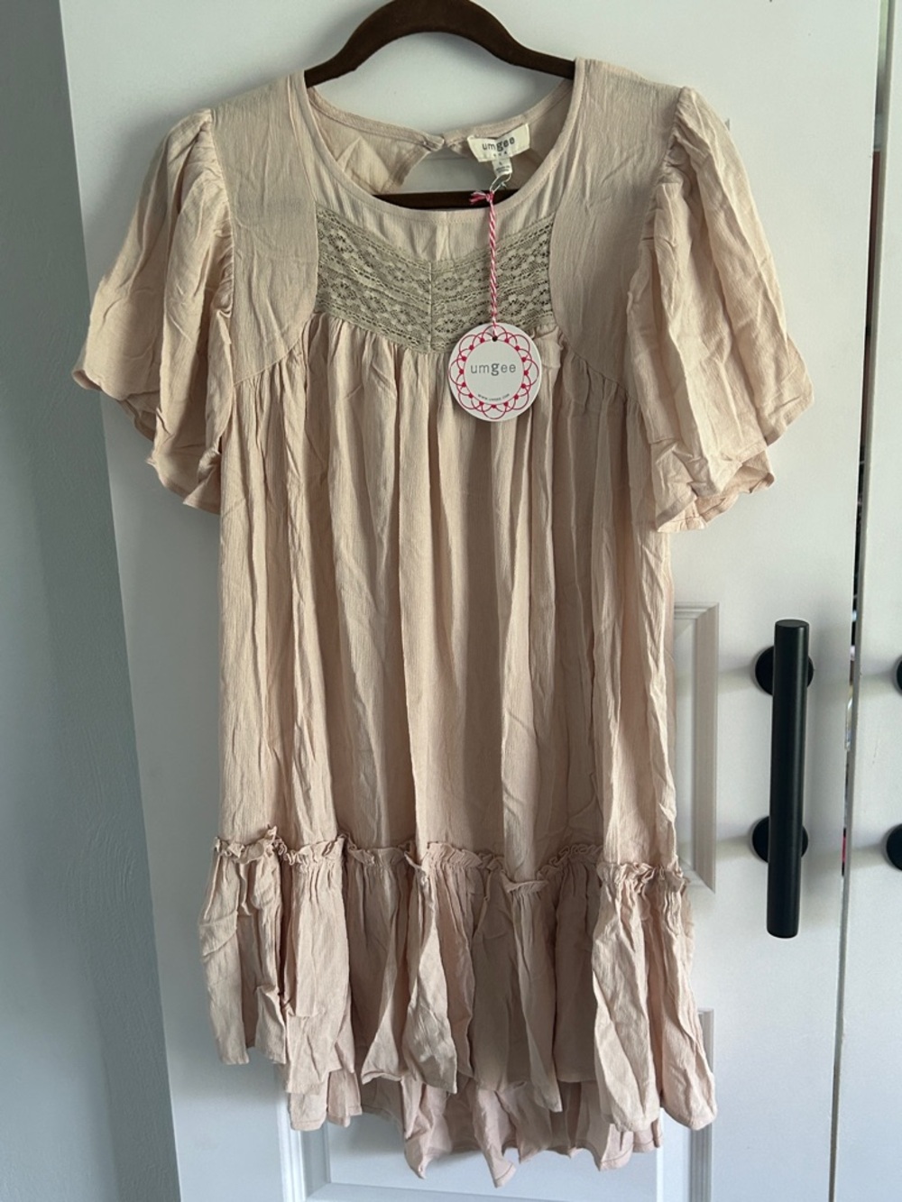 Umgee Pale soft sand tan Ruffled Boho Dress size large